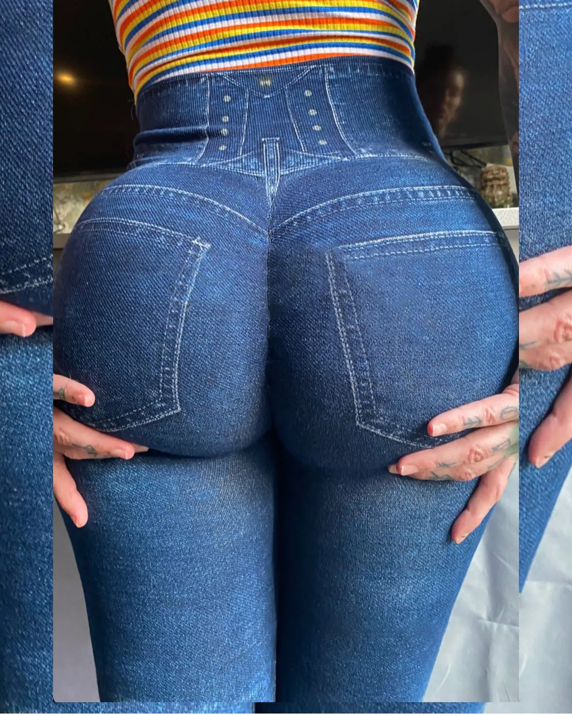 מכנסי לגינס ג'ינס כחולים ללא תפרים
