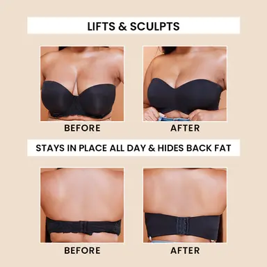 SheCurve® Full Support Non-Slip Convertible Bandeau Bra-Black+Nude